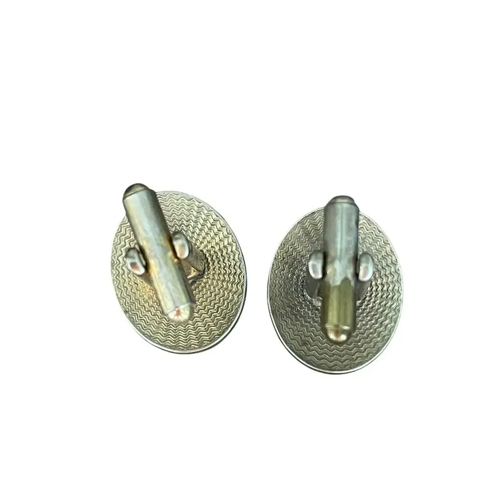 Vintage 1960s MId Century Modern Cufflinks Tie Bar Clip Western Rose Etched Oval